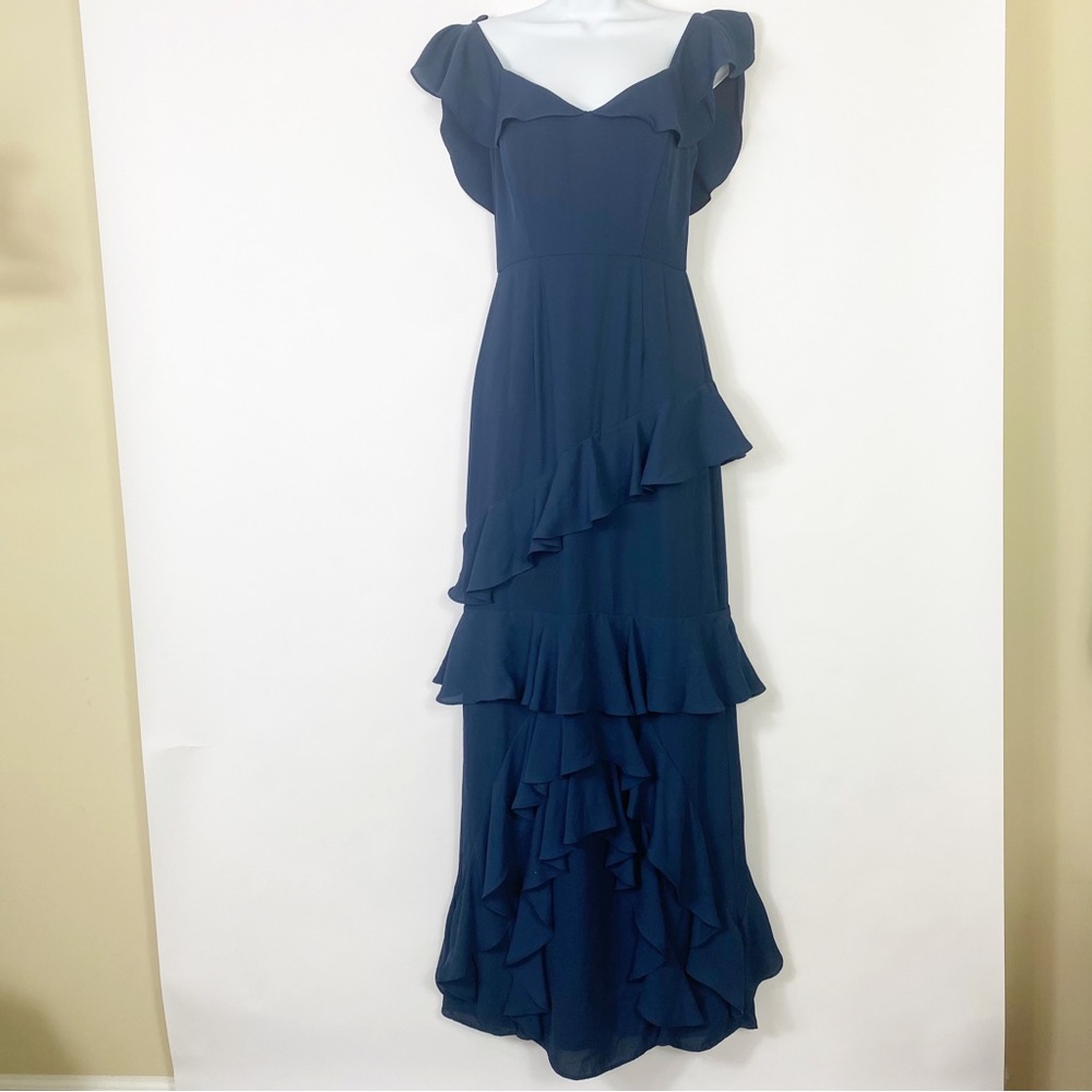 Wayf Blue Ruffled Tiered Gown Cute Fancy Party Ball Dress Cocktail Stylish XS - Picture 2 of 12